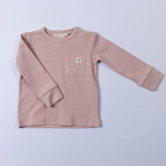 Front image of jersey rib long sleeve top in pale pink