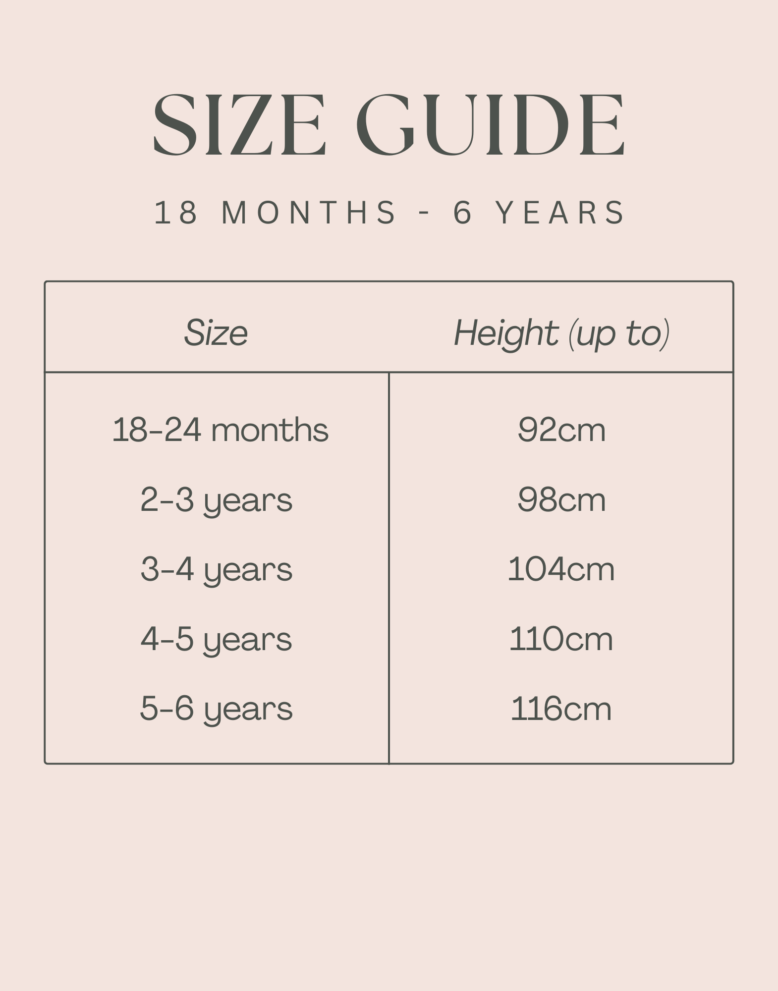 Aneby size guide 18 months to 6 years