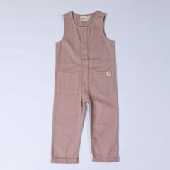 Sleeveless pink cotton jumpsuit with poppers and square patch pockets