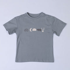 Product shot of the grey short-sleeved tee from Aneby featuring an Aztec design