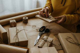 Recyclable packaging on a large packing table