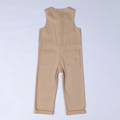 Sleeveless rib baby romper in oat, back view, displayed against a neutral background.