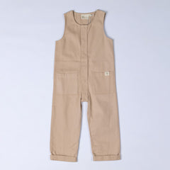 Sleeveless rib baby romper in oat, front view, displayed against a neutral background.